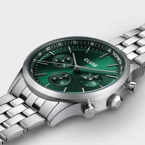 Coffret Cluse Anthor Multifunction Watch Steel Green, Cuban Chain Bracelet