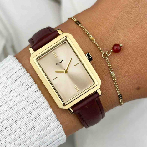 Coffret Fluette Watch - Leather Watch and Chain Bracelet, Gold Colour