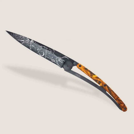 Couteau de Poche Deejo Camo orange / Scne de chasse