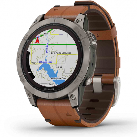 Garmin fenix 7 Pro  Sapphire Solar Edition - Titane - Titanium avec bracelet en cuir marron + bracelet silicone