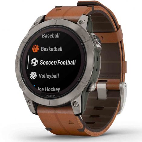 Garmin fenix 7 Pro  Sapphire Solar Edition - Titane - Titanium avec bracelet en cuir marron + bracelet silicone