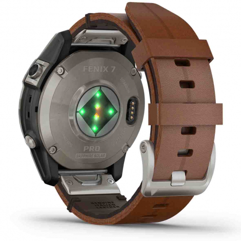 Garmin fenix 7 Pro  Sapphire Solar Edition - Titane - Titanium avec bracelet en cuir marron + bracelet silicone