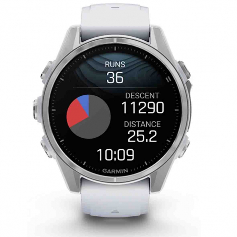 Garmin Fenix 8  43 mm, AMOLED  Acier Silver - bracelet silicone blanc