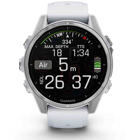 Garmin Fenix 8  43 mm, AMOLED  Acier Silver - bracelet silicone blanc