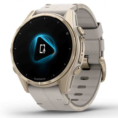 Garmin Fenix 8  43 mm, AMOLED  Sapphire Soft Gold avec bracelet cuir beige crme et bracelet silicone