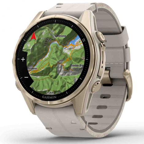 Garmin Fenix 8  43 mm, AMOLED  Sapphire Soft Gold avec bracelet cuir beige crme et bracelet silicone