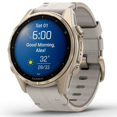 Garmin Fenix 8  43 mm, AMOLED  Sapphire Soft Gold avec bracelet cuir beige crme et bracelet silicone