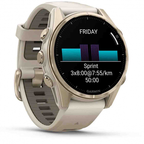 Garmin Fenix 8  43 mm, AMOLED  Sapphire Soft Gold - bracelet silicone gris cendr