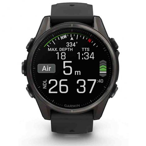 Garmin Fenix 8  43 mm, AMOLED  Sapphire Titane Carbon Gray DLC -bracelet silicone noir