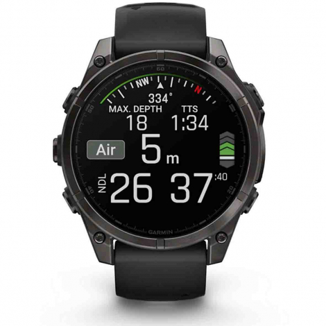 Garmin Fenix 8  47 mm, AMOLED - Titane Carbon Gray DLC - bracelet en silicone noir