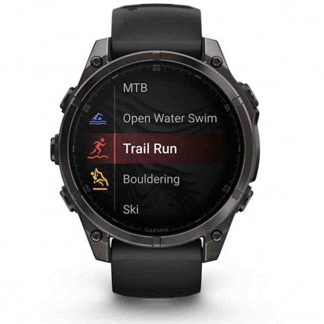 Garmin Fenix 8  47 mm, AMOLED - Titane Carbon Gray DLC - bracelet en silicone noir