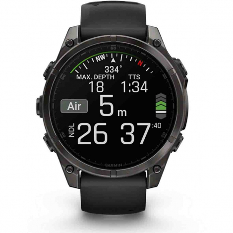 Garmin Fenix 8  47 mm, AMOLED - Titane Carbon Gray DLC - bracelet en silicone noir