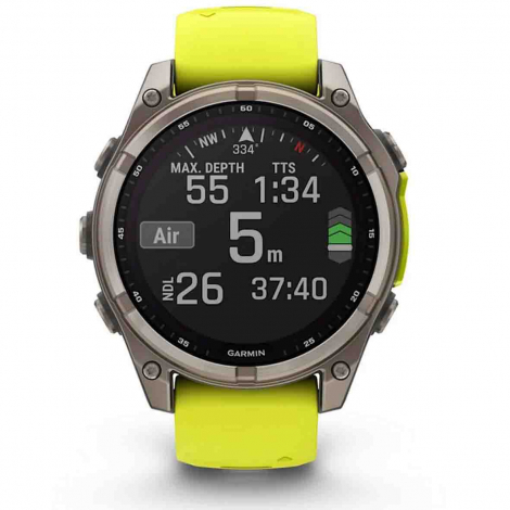 Garmin Fenix 8  47 mm - Solar Sapphire - Titanium - bracelet silicone jaune