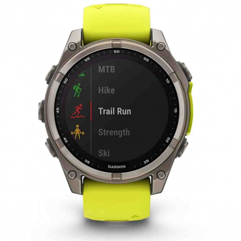 Garmin Fenix 8  47 mm - Solar Sapphire - Titanium - bracelet silicone jaune