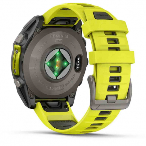 Garmin Fenix 8  47 mm - Solar Sapphire - Titanium - bracelet silicone jaune