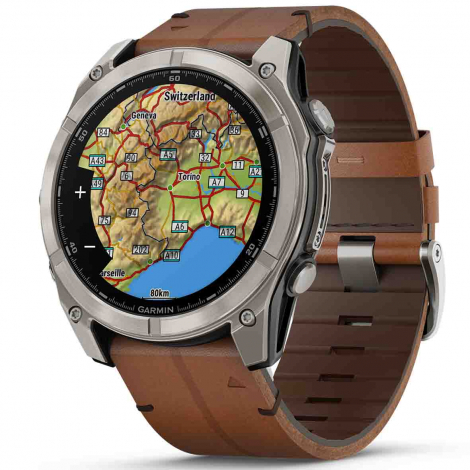 Garmin Fenix 8  51 mm, AMOLED  Sapphire, Titanium avec bracelet avec bracelet en cuir marron