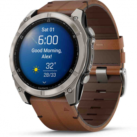 Garmin Fenix 8  51 mm, AMOLED  Sapphire, Titanium avec bracelet avec bracelet en cuir marron