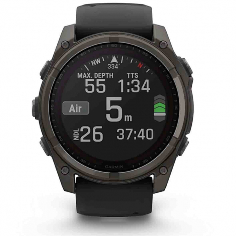 Garmin Fenix 8  51 mm - Solar - Sapphire -Titane Carbon Gray DLC - bracelet en silicone noir