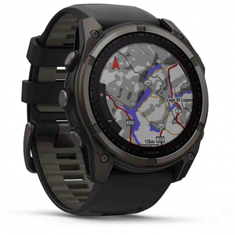 Garmin Fenix 8  51 mm - Solar - Sapphire -Titane Carbon Gray DLC - bracelet en silicone noir