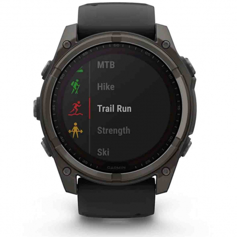 Garmin Fenix 8  51 mm - Solar - Sapphire -Titane Carbon Gray DLC - bracelet en silicone noir