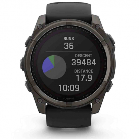 Garmin Fenix 8  51 mm - Solar - Sapphire -Titane Carbon Gray DLC - bracelet en silicone noir