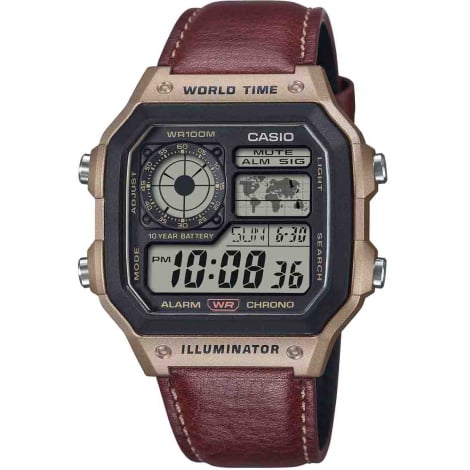 Montre Casio Timeless - WorldTime - Cuir Marron - AE-1200WHL-5AV