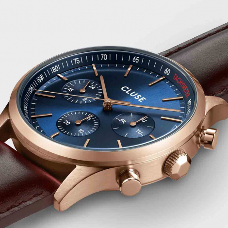 Montre Cluse Anthor Multifunction Leather Blue, Rose Gold Colour