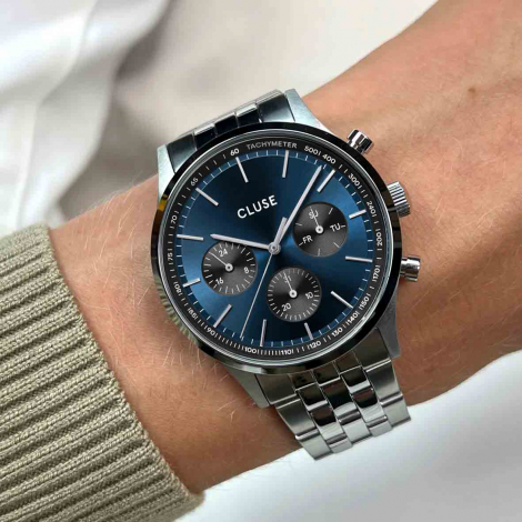 Montre Cluse Anthor Multifunction Steel Blue and Black, Silver Colour