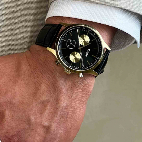 Montre Cluse Anthor Multifunction Watch Leather, Black, Gold Colour