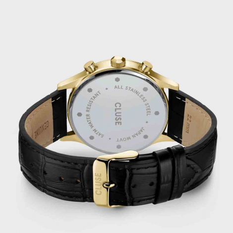 Montre Cluse Anthor Multifunction Watch Leather, Black, Gold Colour