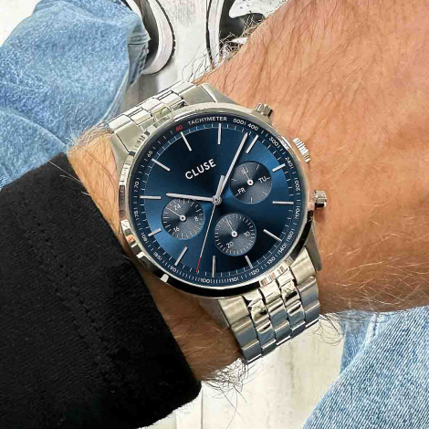 Montre Cluse Anthor Multifunction Watch Steel Blue, Silver Colour 