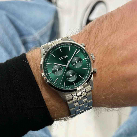 Montre Cluse Anthor Multifunction Watch Steel Green, Silver Colour 