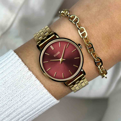 Montre Cluse Boho Chic Petite Steel, Dark Cherry, Gold Colour