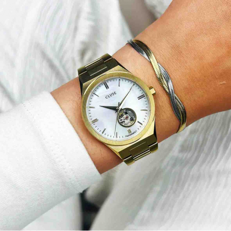 Cluse Vigoureux Automatic Watch -  White MOP - Gold Colour