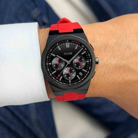 Cluse Vigoureux Chrono Silicone Red, Black Colour