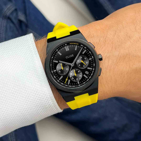 Cluse Vigoureux Chrono Silicone Yellow, Black Colour