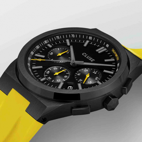 Cluse Vigoureux Chrono Silicone Yellow, Black Colour