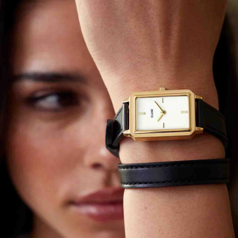 Montre Cluse Fluette Double Leather Black, Gold Colour