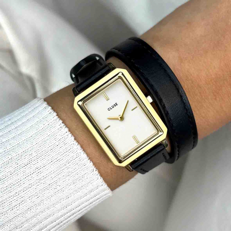 Montre Cluse Fluette Double Leather Black, Gold Colour