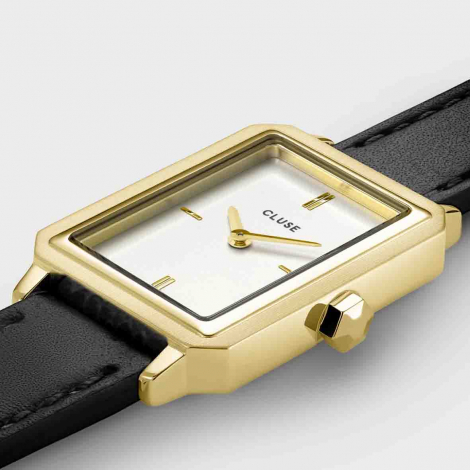 Montre Cluse Fluette Double Leather Black, Gold Colour