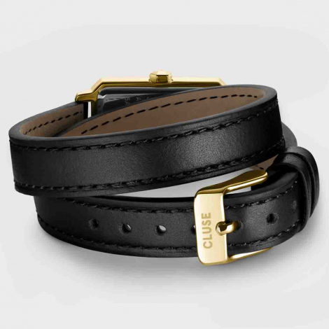 Montre Cluse Fluette Double Leather Black, Gold Colour