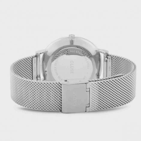 Montre Cluse Gift Box Boho Chic Watch Mesh and Leather Strap, Silver Colour