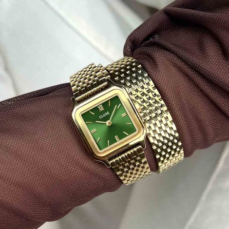 Montre Cluse Gracieuse Petite Watch Double Steel, Forest Green, Gold Colour