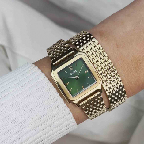 Montre Cluse Gracieuse Petite Watch Double Steel, Forest Green, Gold Colour