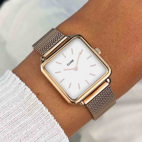 Montre Cluse La Ttragone Mesh White, Rose Gold Colour