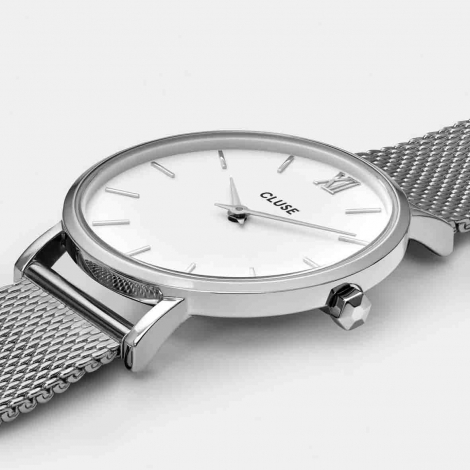 Montre Cluse Gift Box Minuit Mesh & Leather Strap Silver Colour