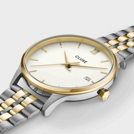 Montre Cluse Minuit Date Watch Steel, Coconut Milk, Bicolor