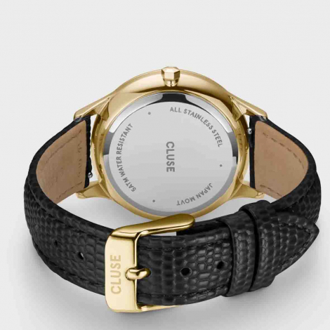 Montre Cluse Minuit Multifunction Leather, Black Lizard, Gold Colour