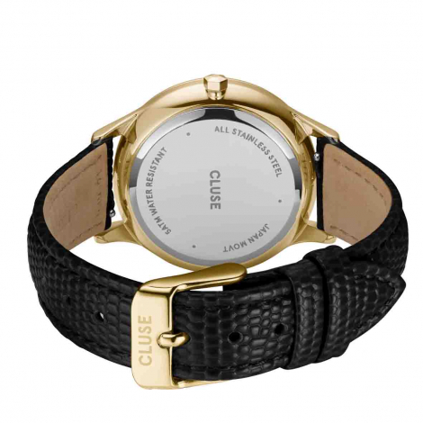 Montre Cluse Minuit Multifunction Leather, Black Lizard, Gold Colour