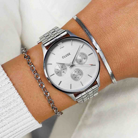 Montre Cluse Minuit Multifunction Watch Steel, Full Silver Colour